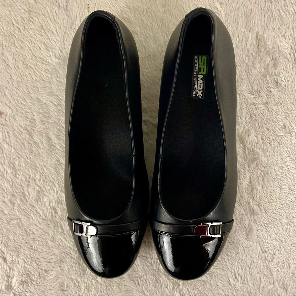 Black Women's Wedge Flats with Accent Hardware SLIP RESISTANT